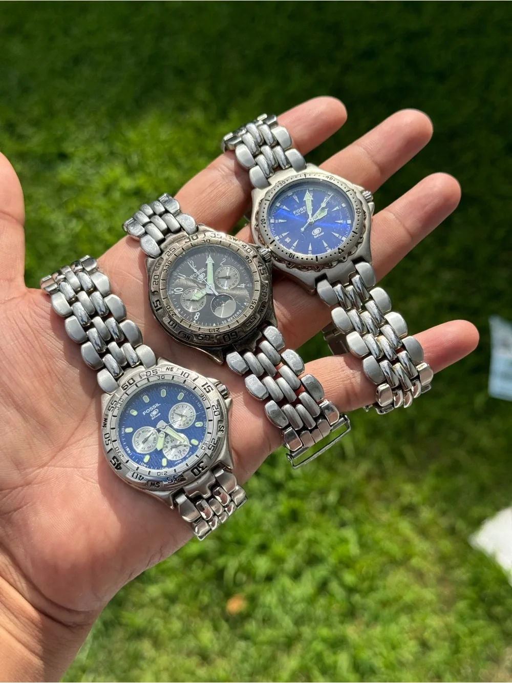 Fossil vintage three blue watch lot